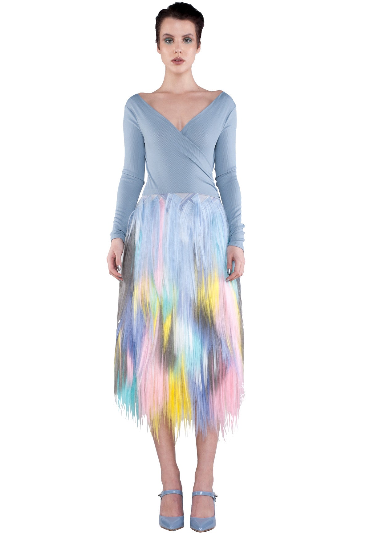 FRONT multicolour pastel midi skirt 
