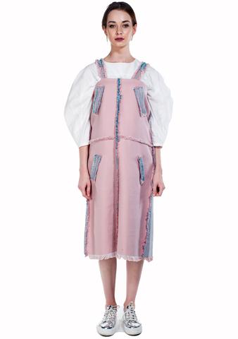 Krasimira-Stoyneva-bi-colour-midi-dress-with-frayed-edges
