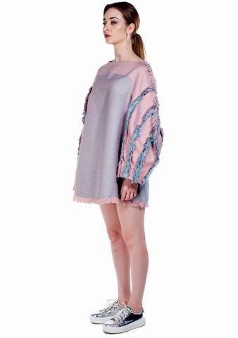 Krasimira-Stoyneva-bi-colour-mini-dress-frayed-sleeves